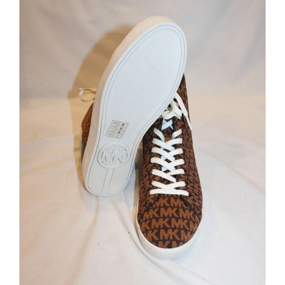 Michael Kors Edie Knit High Top Women's Sneakers Brown MK Monogram Logo sz 9.5